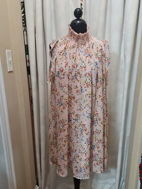 MELLODAY Blush Floral High-Neck Midi Dress